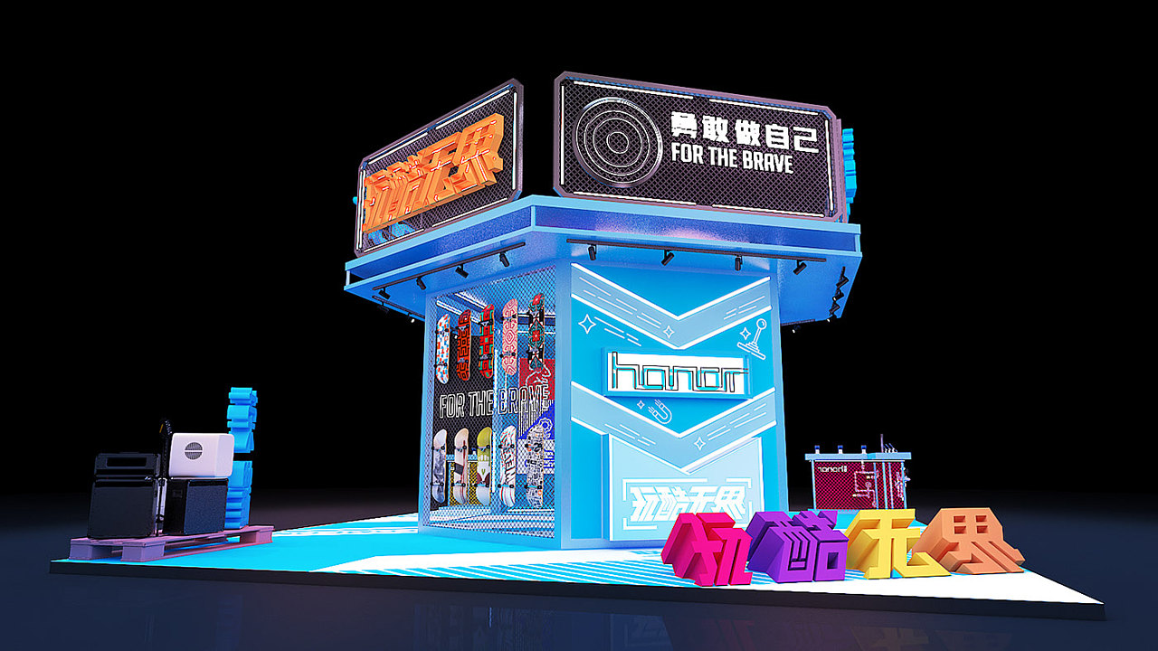 玩酷無(wú)界快閃店里的滑板裝飾，酷
